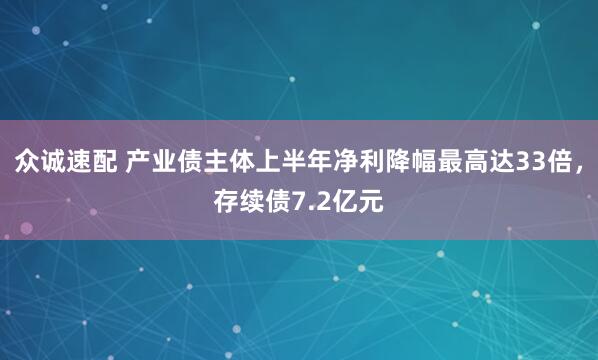 众诚速配 产业债主体上半年净利降幅最高达33倍，存续债7.2亿元